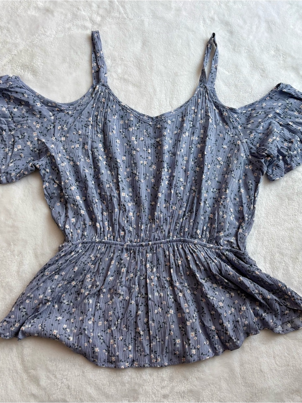 Hippie Rose Dusty Blue Floral Cold-Shoulder Peplum Camisole